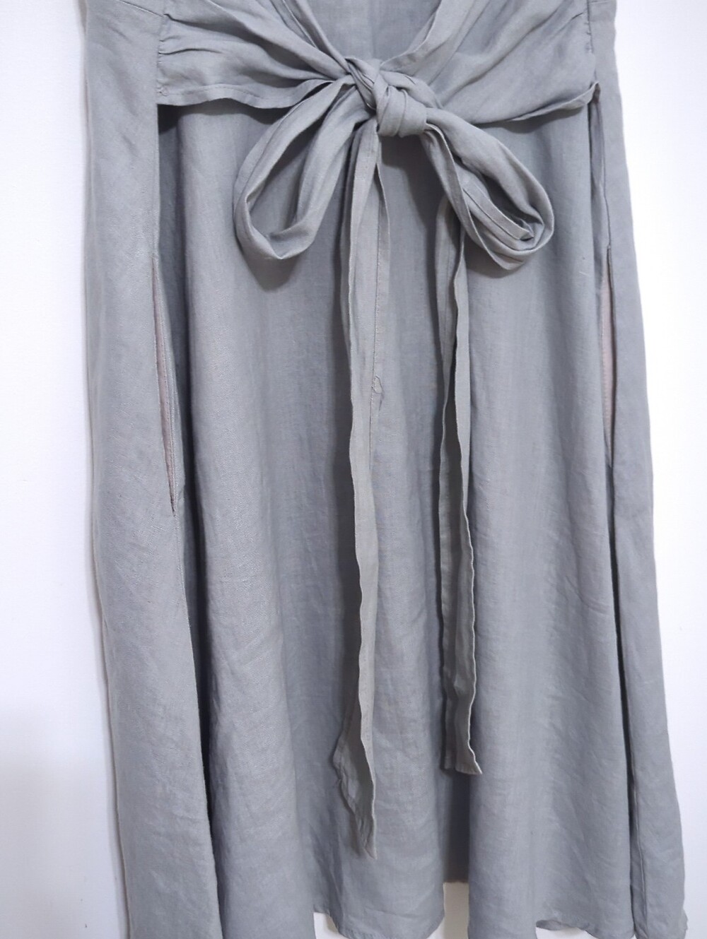 Malvin Germany Linen Ramie Tie Front Midi Dresss Grey Blue Coastal Minimalist XL - Picture 6 of 8
